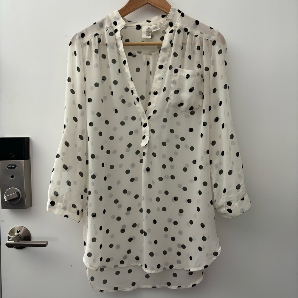 Super Sheer Lightweight Polka Dot Long Sleeve Womens Blouse